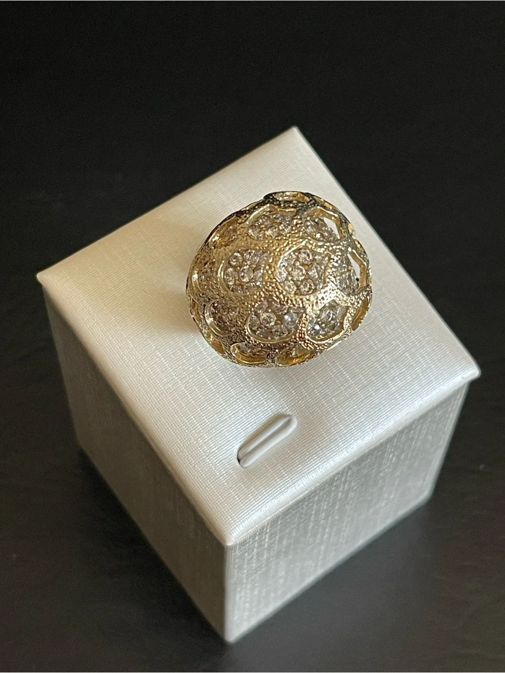 matte gold cage style rhinestone dome Ring.